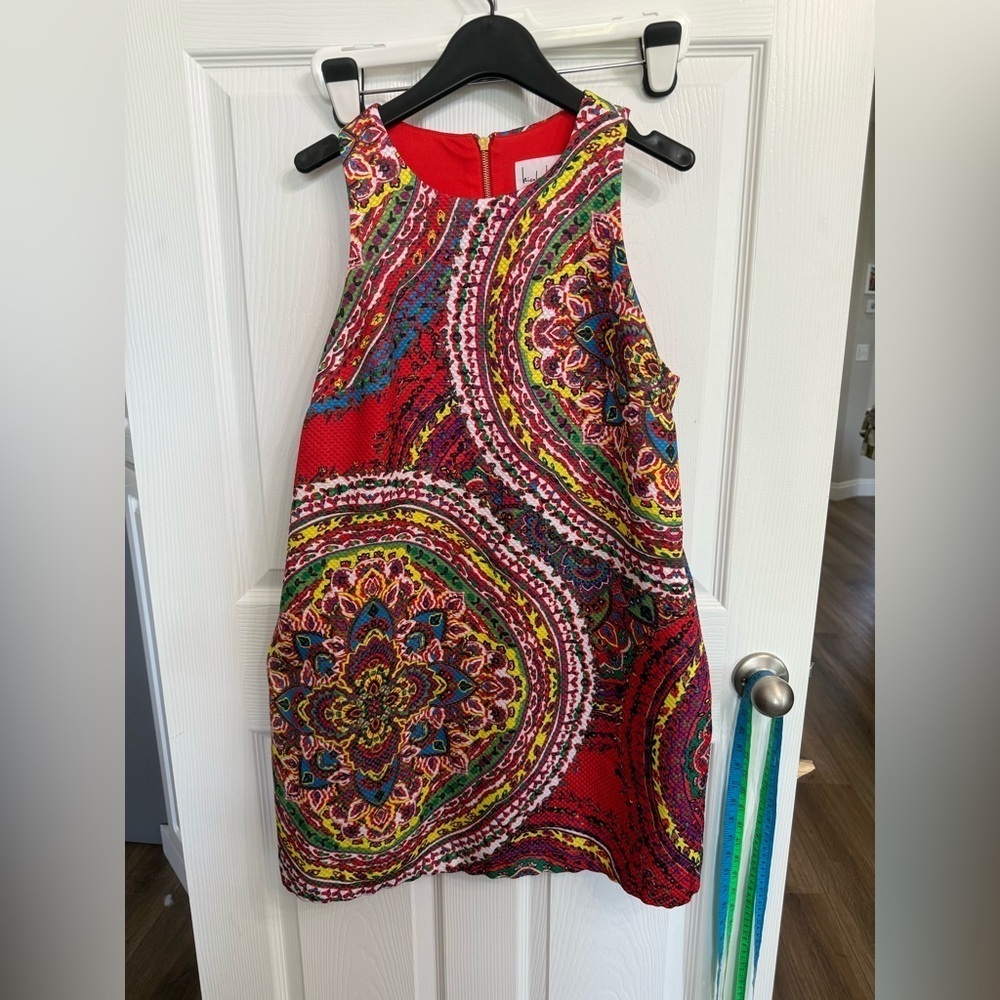 Nicole Miller Red Multicolor Paisley Print Shift Dress